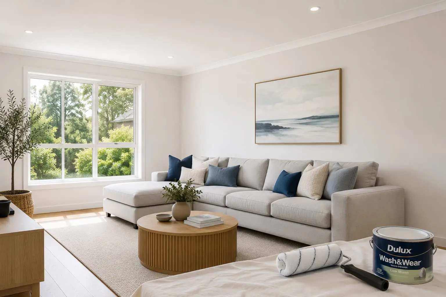Finished living room and decorative trim in a Castle Hill home after interior repainting