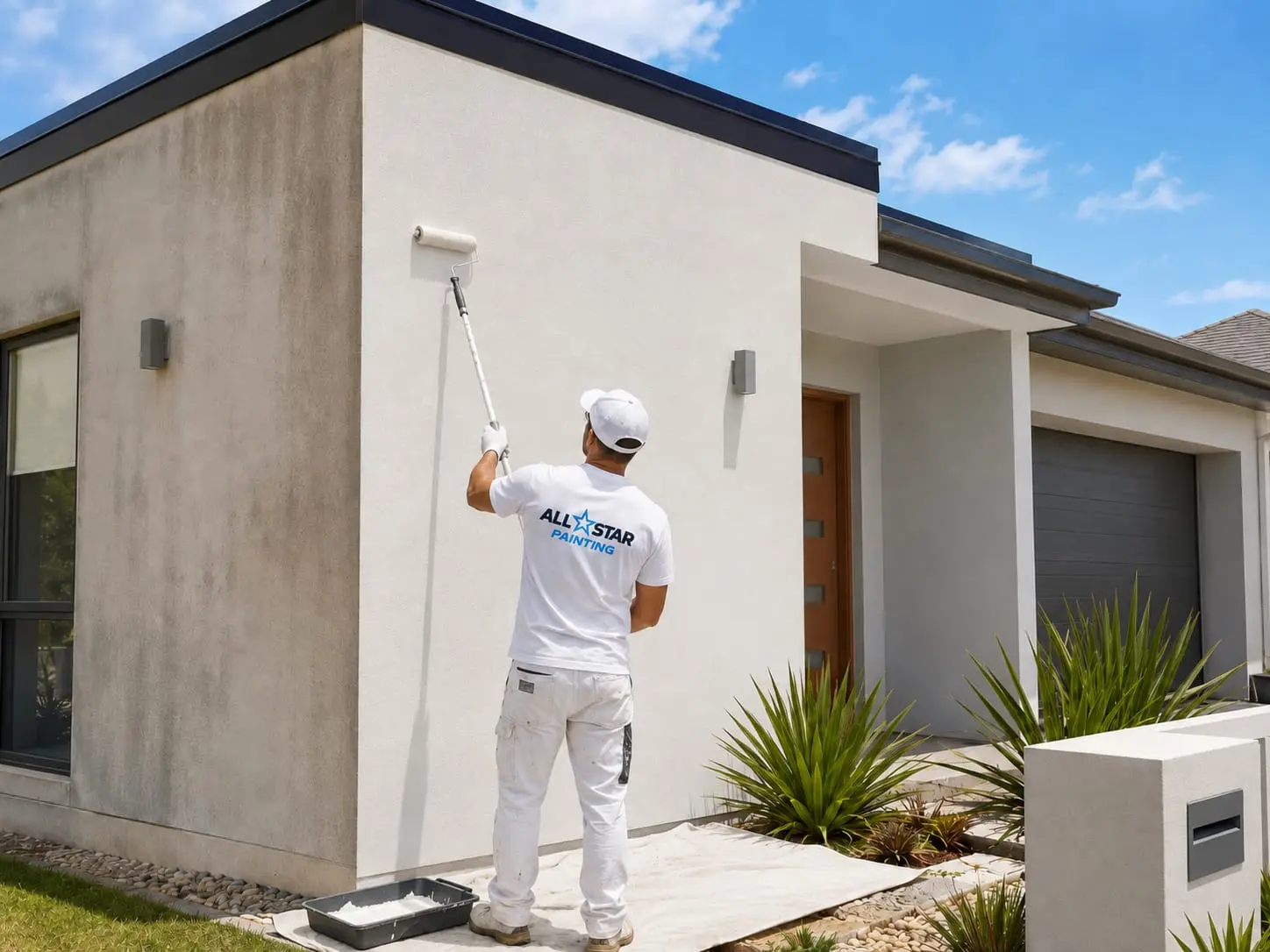 Rendered Penrith exterior being recoated after surface preparation